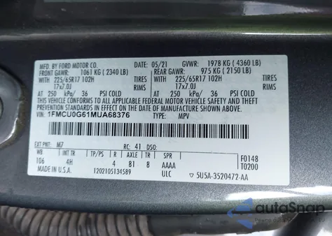 2021 Ford Escape Se from USA, damaged, VIN 1FMCU0G61MUA68376